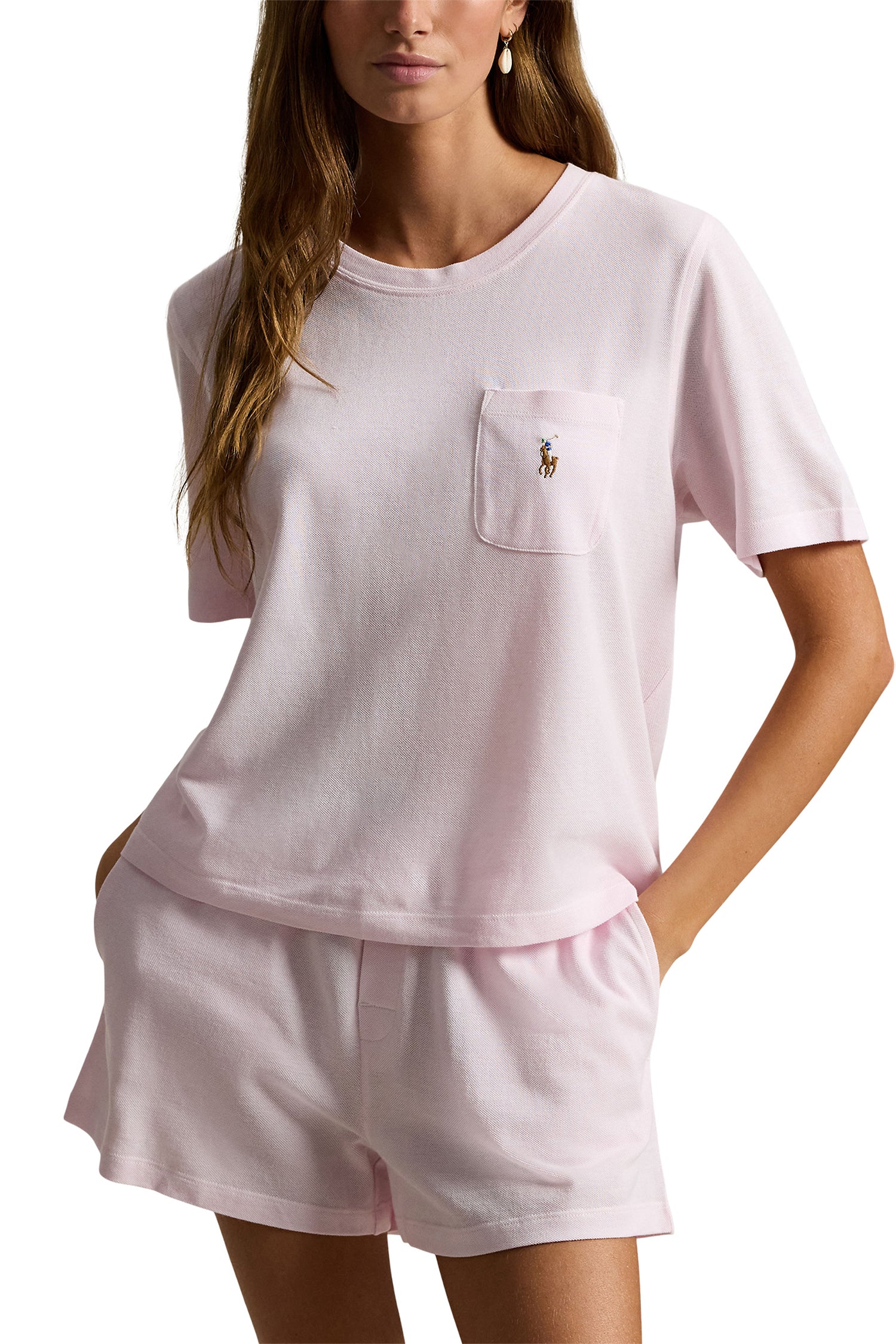 short sleeve and boxer short lounge set in light pink