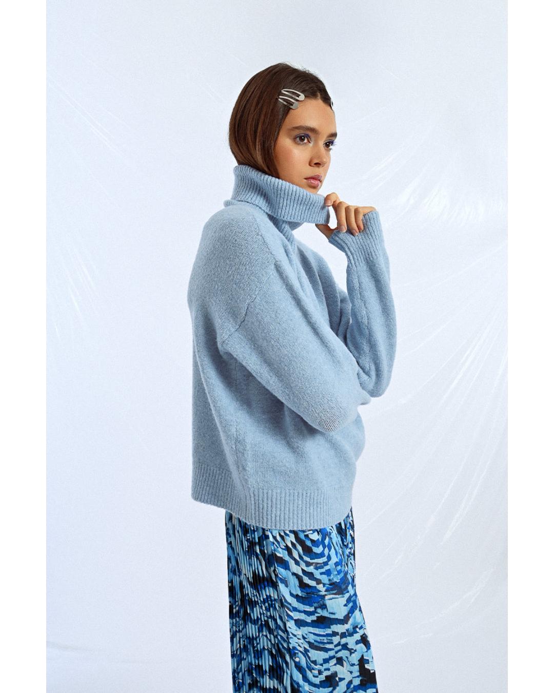light blue turtleneck sweater