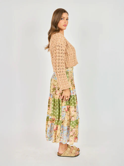 peach crochet cropped cardigan