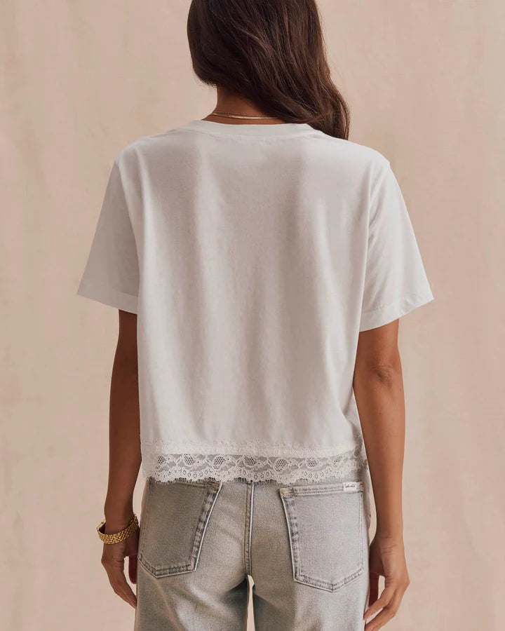 white t-shirt with lace trim