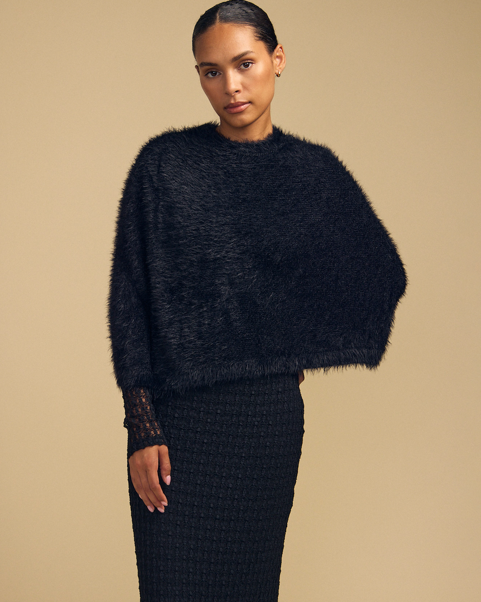 black fuzzy poncho