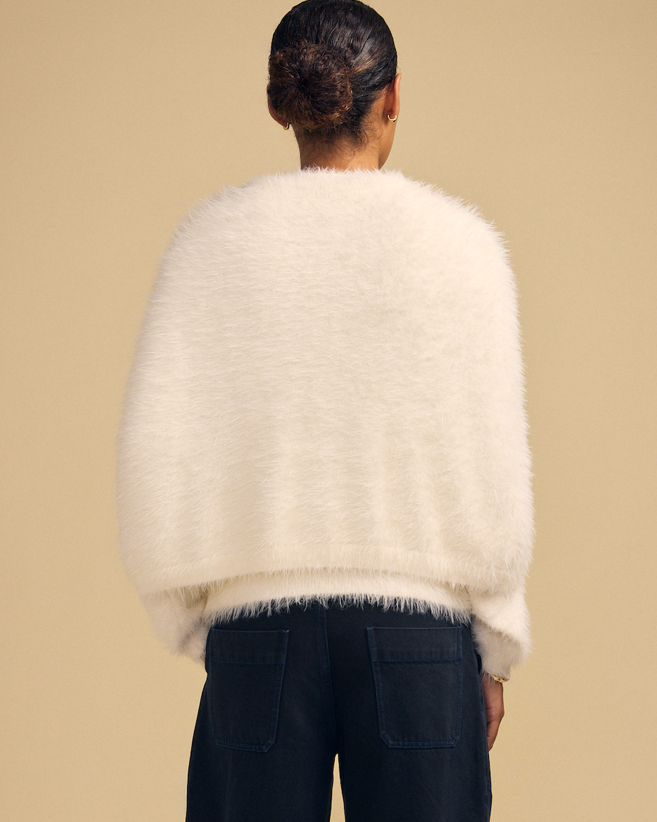 cream fuzzy poncho