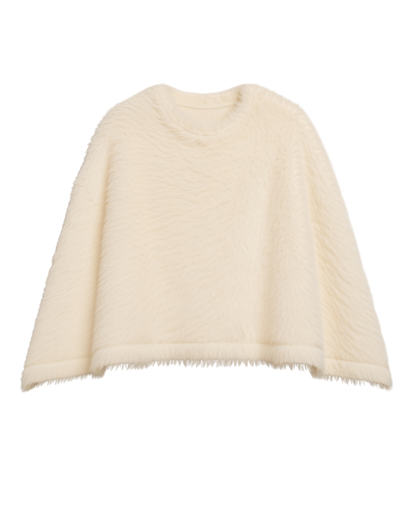 cream fuzzy poncho