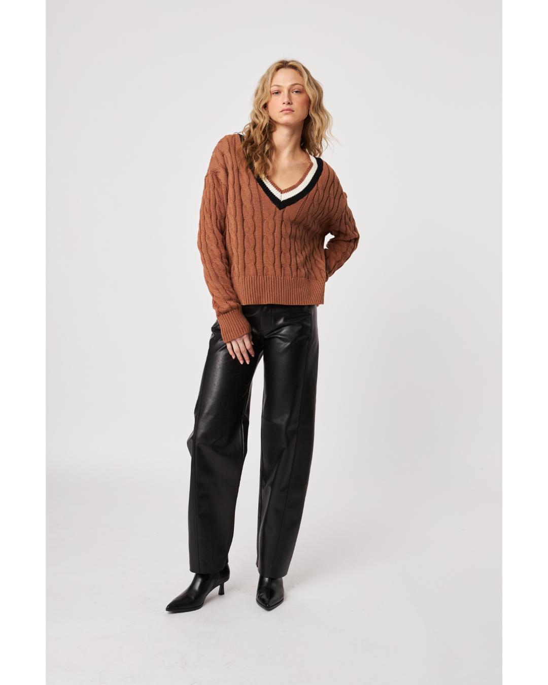 v-neck sweater in a light brown