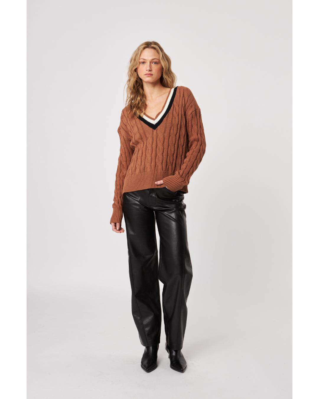 v-neck sweater in a light brown