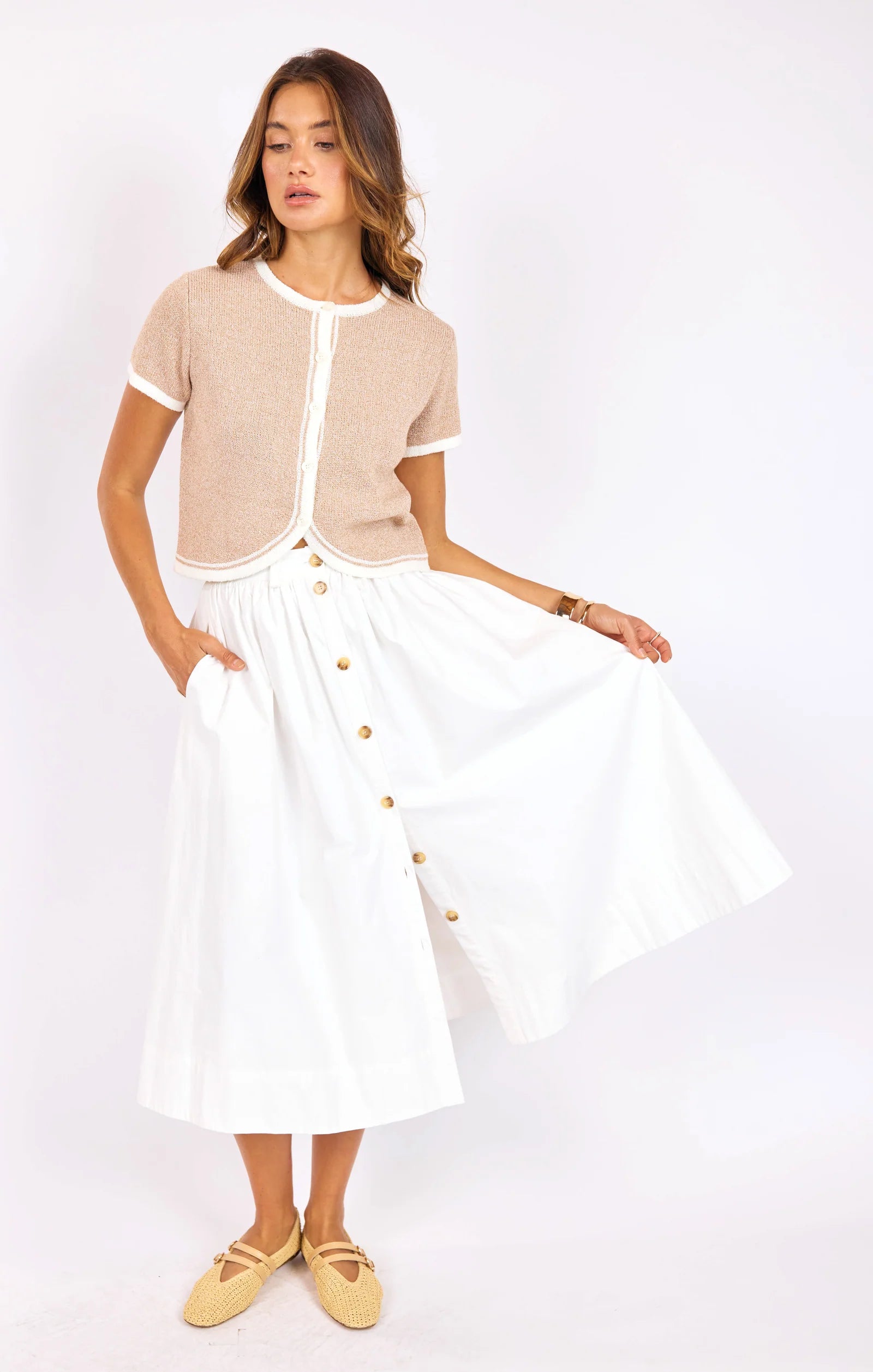midi white skirt