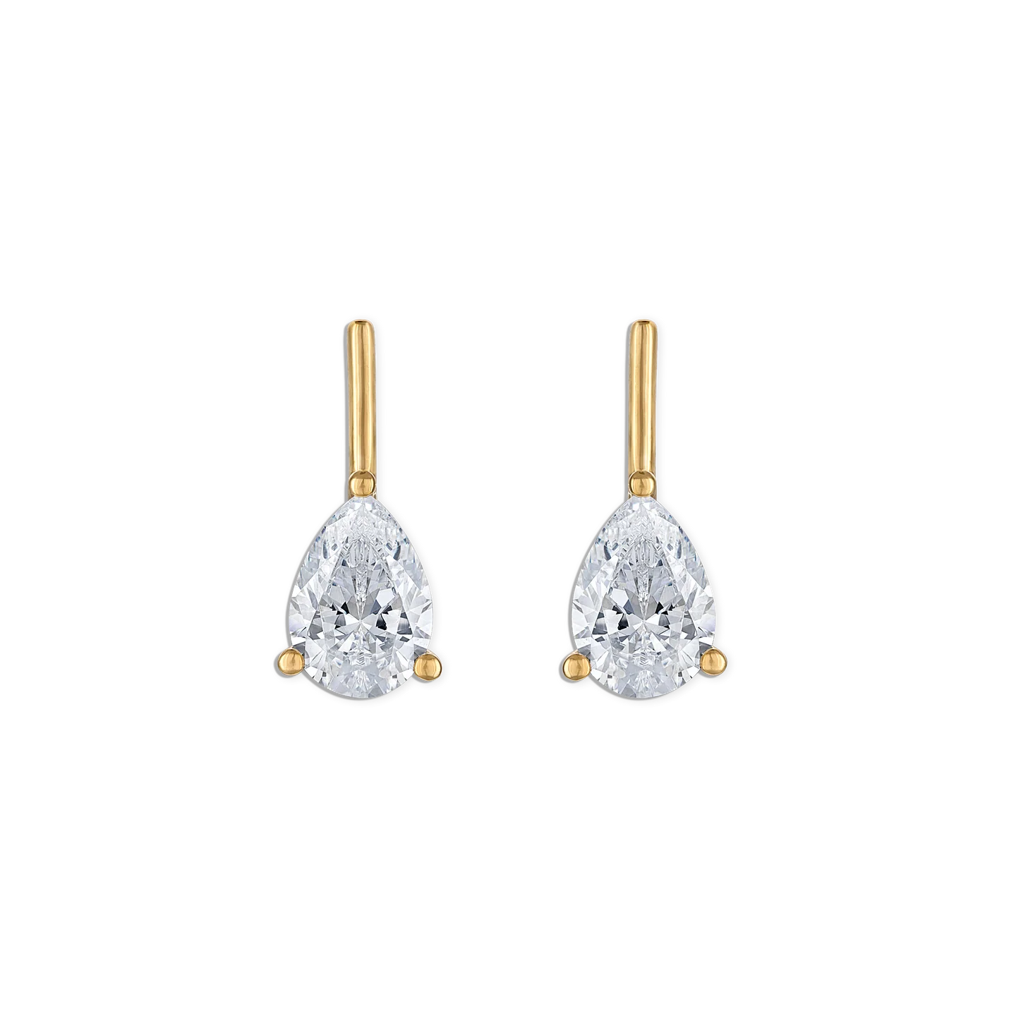 gold earrings with a drop diamond on it