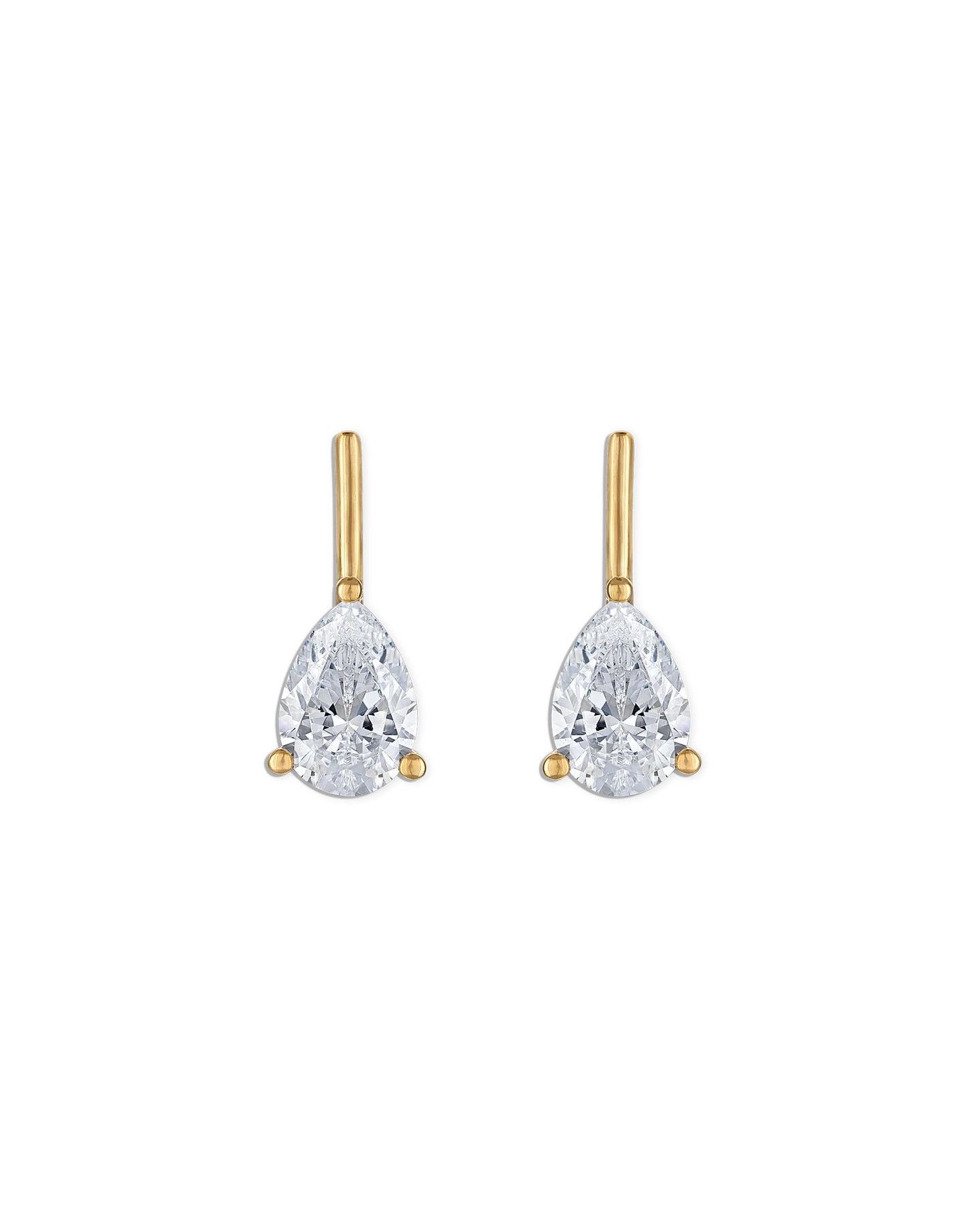 Pair of gold and clear teardrop-shaped earrings