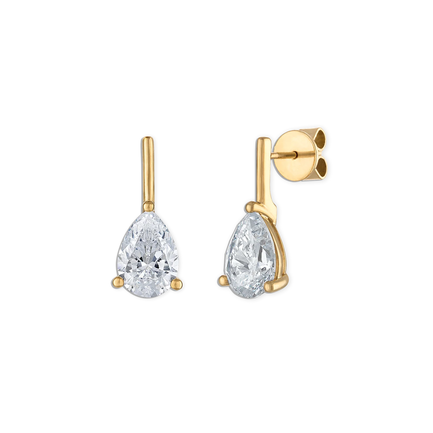 gold earrings with a drop diamond on it