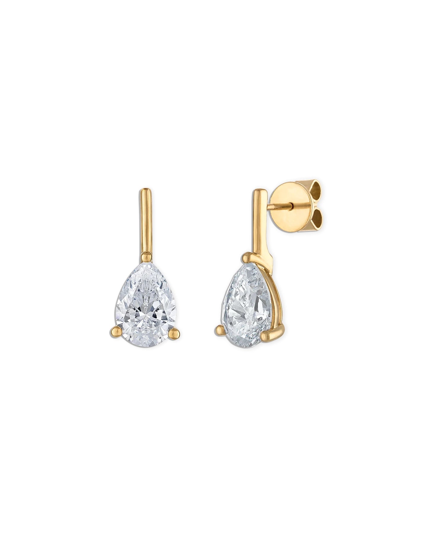 Pair of gold and clear teardrop-shaped earrings