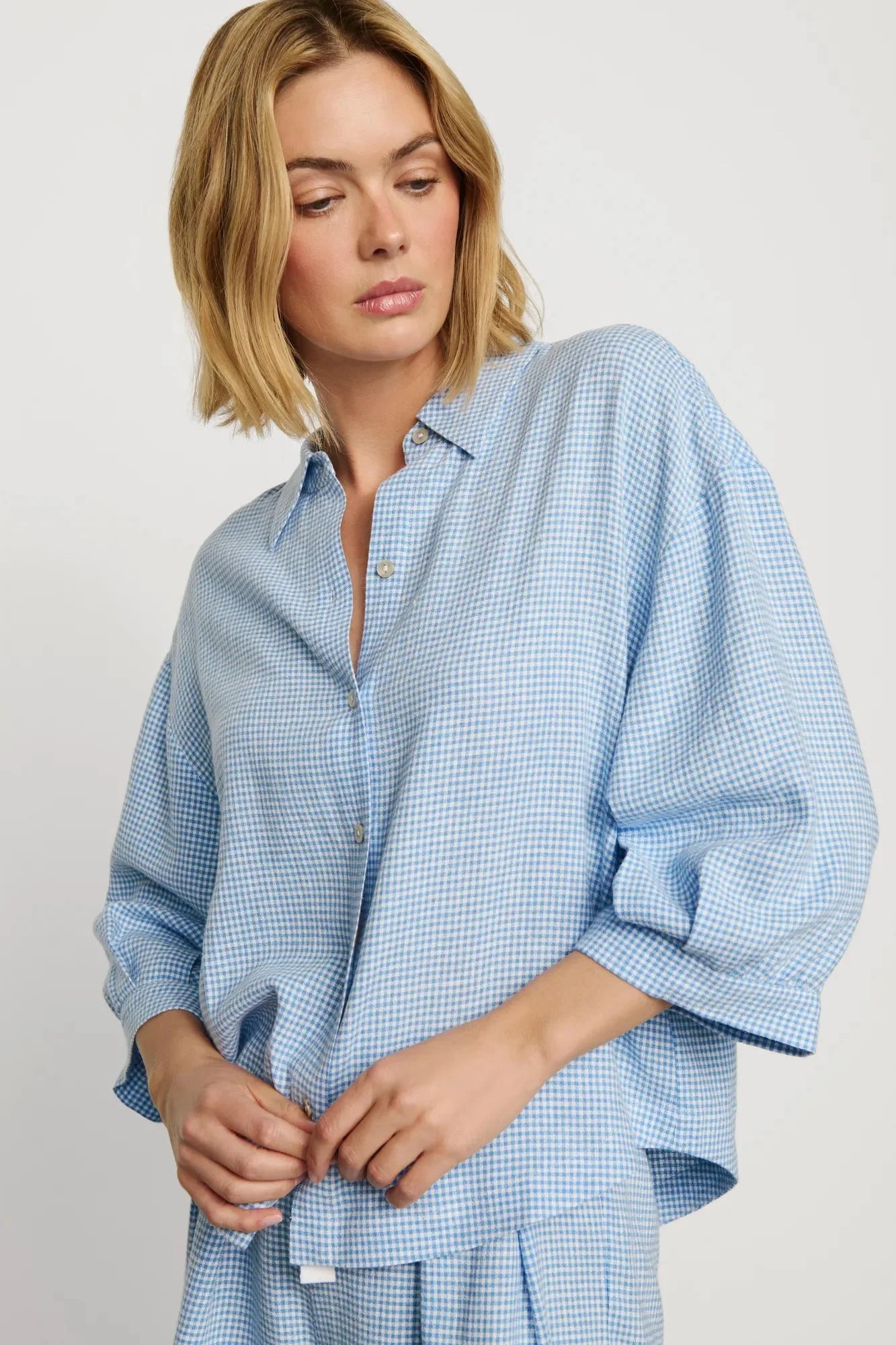 gingham blue sleeping blouse