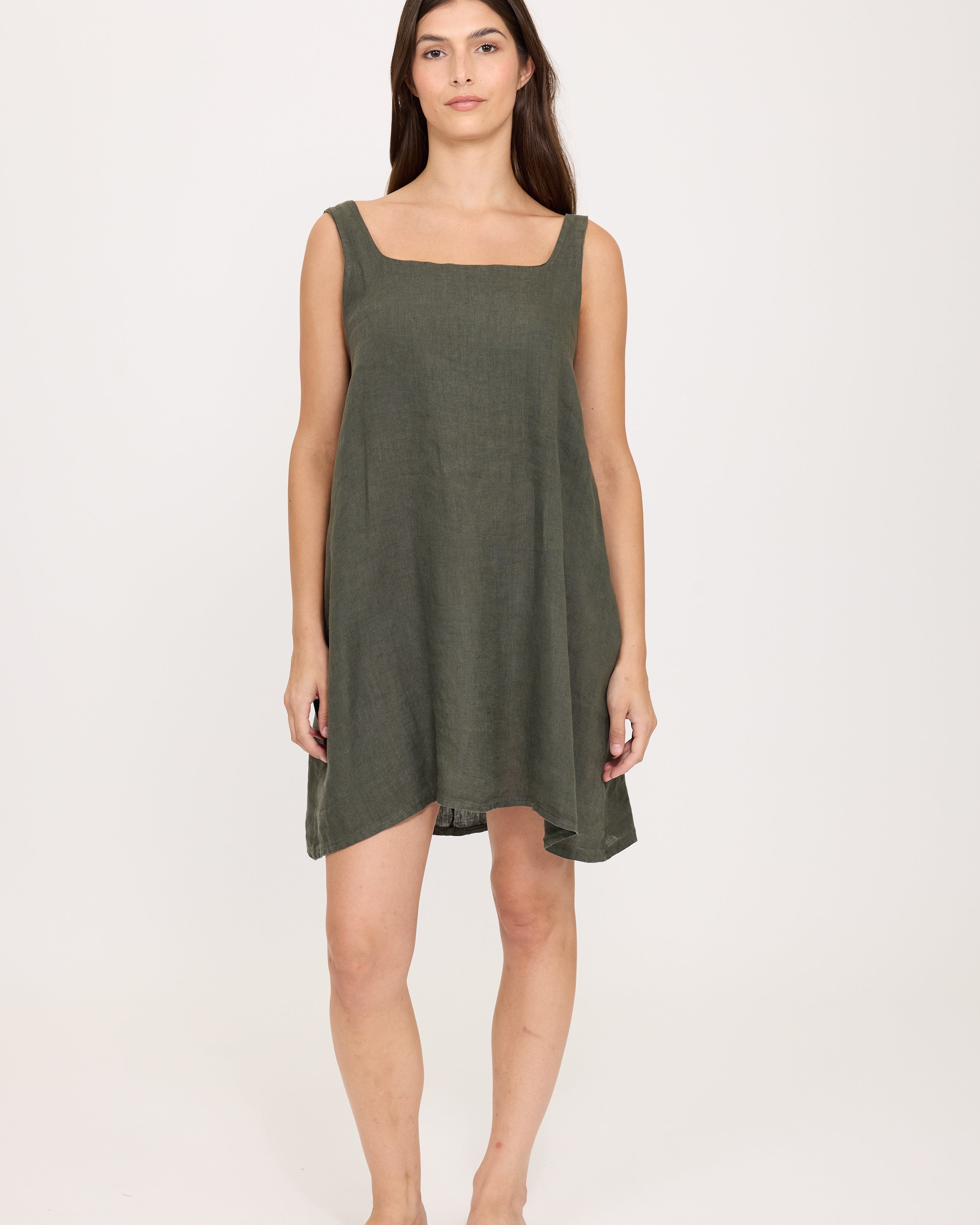 linen mini dress in green