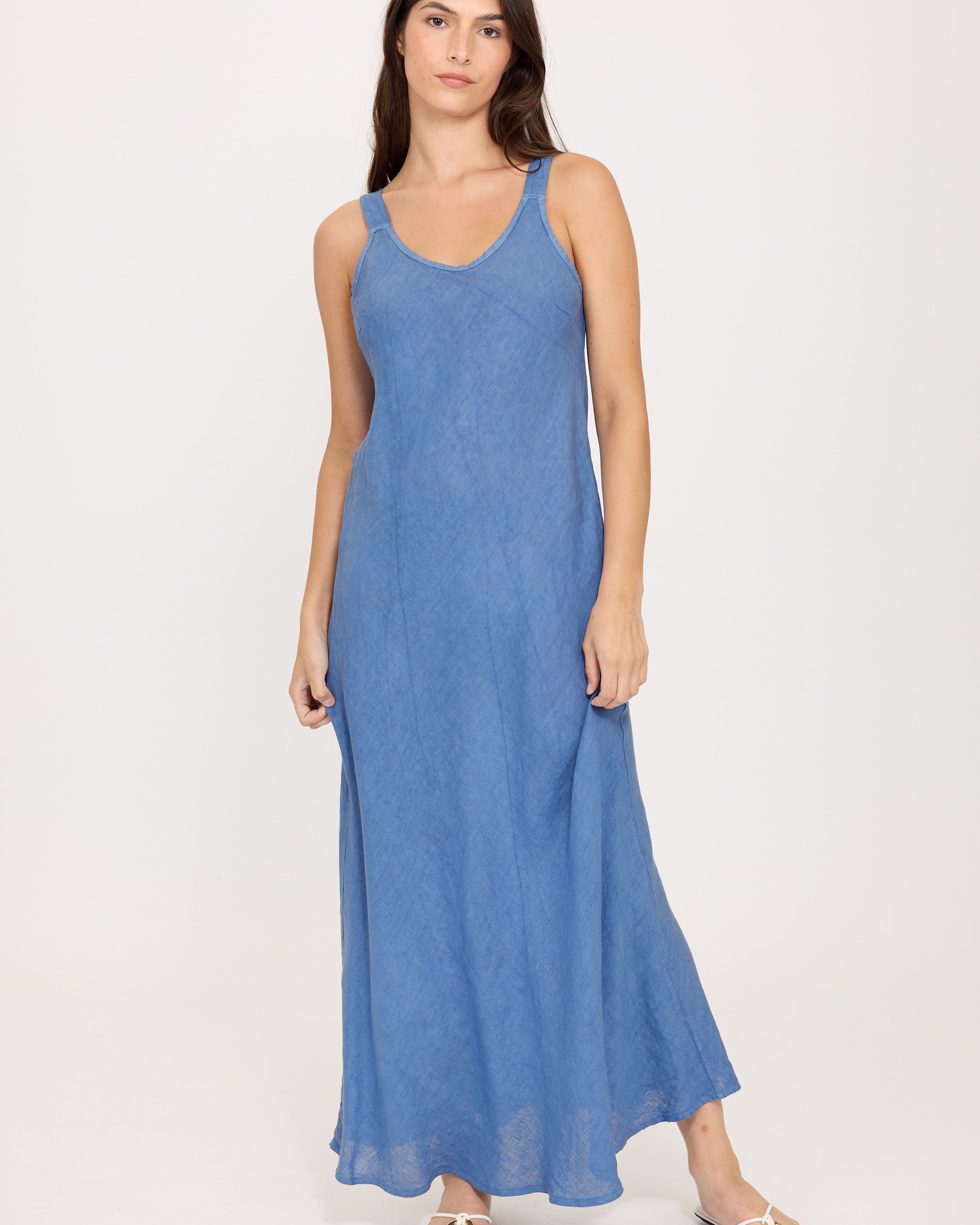 midi linen dress in blue