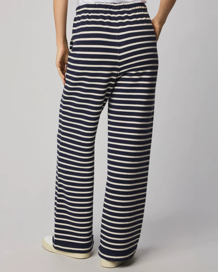 wide leg lounge pant in navy and cream stripe