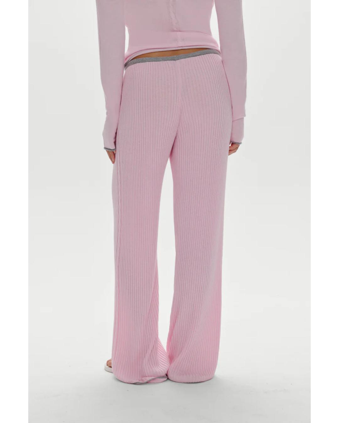 ribbed knit wide leg pant in pink