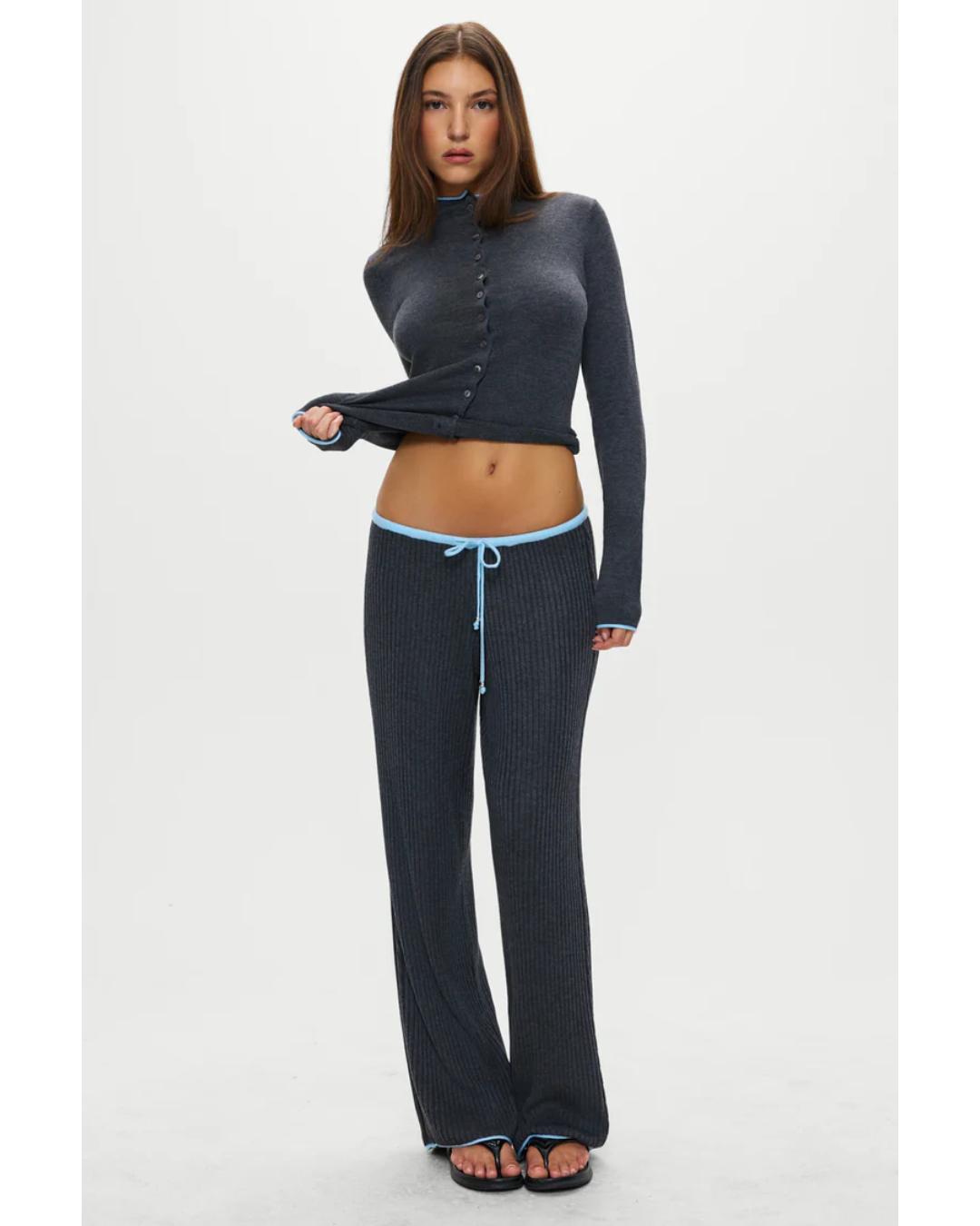 grey wide leg ribbed knit pant