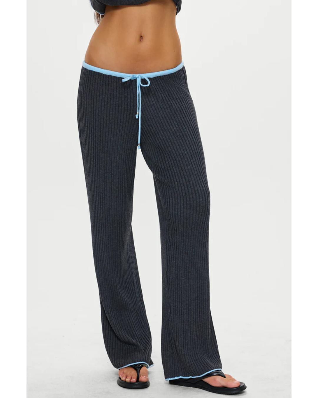 grey wide leg ribbed knit pant
