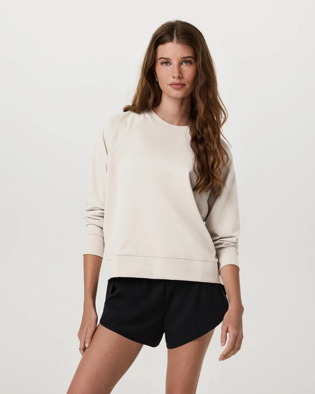 beige crewneck sweatshirt