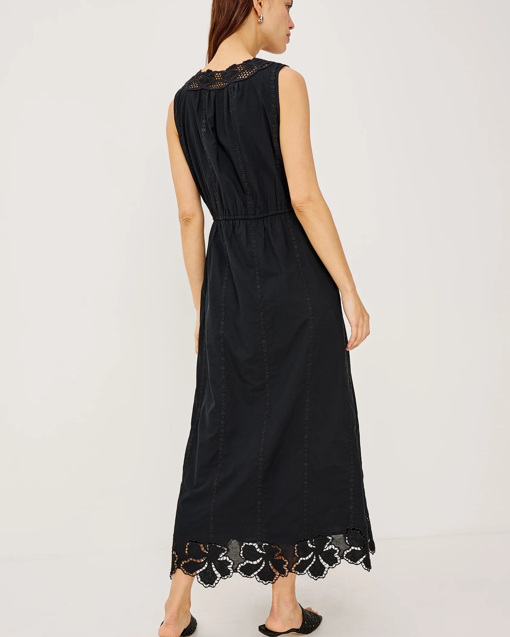 button brown sleeveless black midi dress