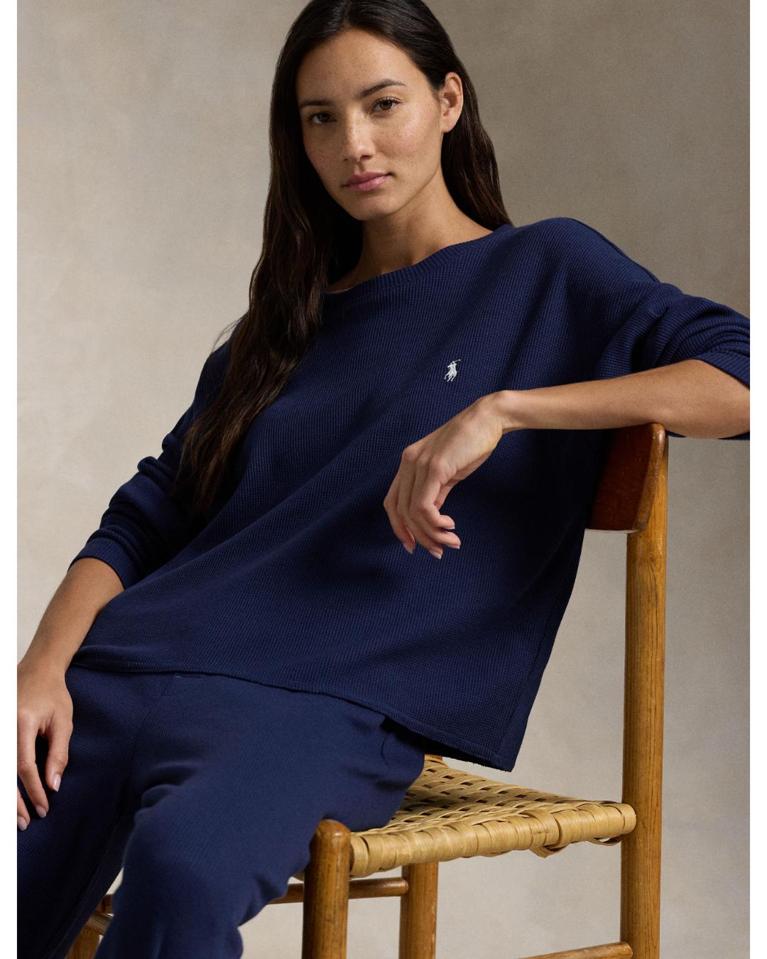 lounge set long sleeve and wide leg pant in navy