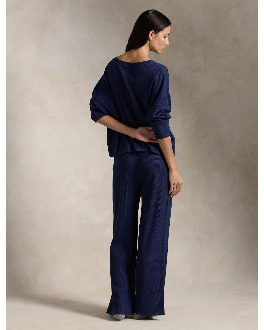 lounge set long sleeve and wide leg pant in navy
