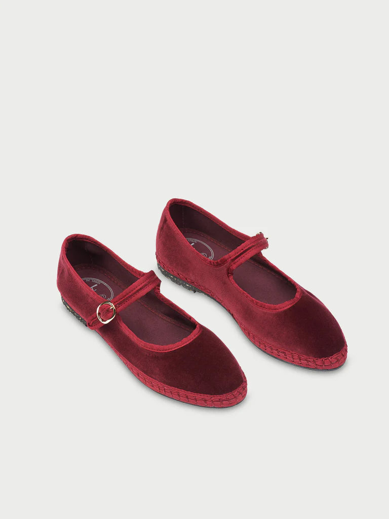 red velvet mary jane flats