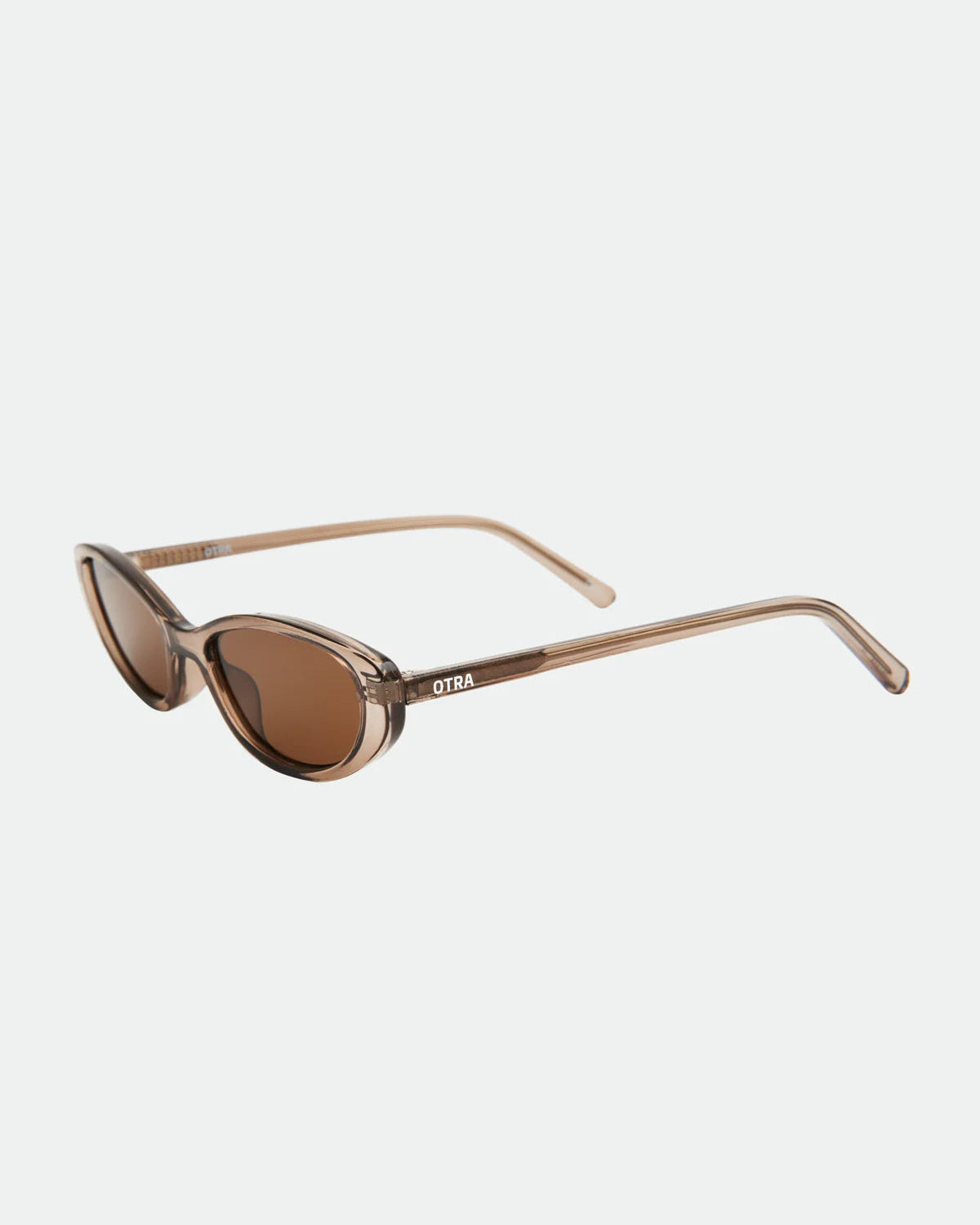 cat eye sunglasses with a brown transparent frame
