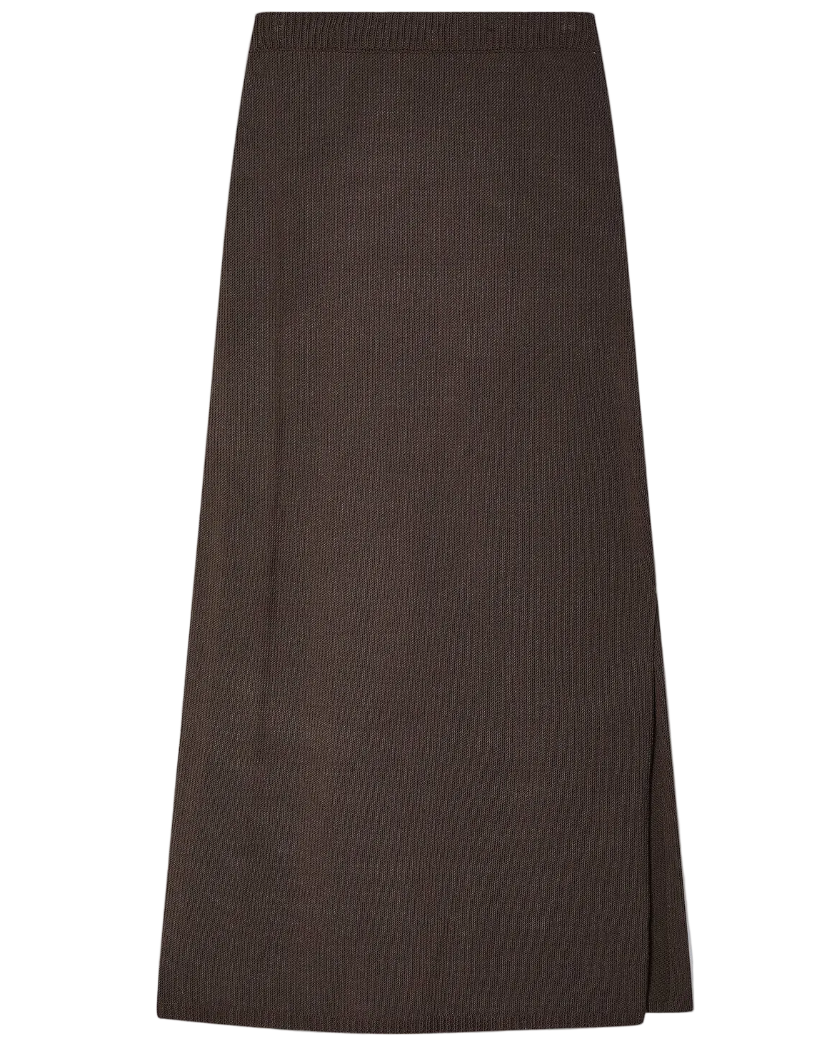 brown knit midi skirt with a slit