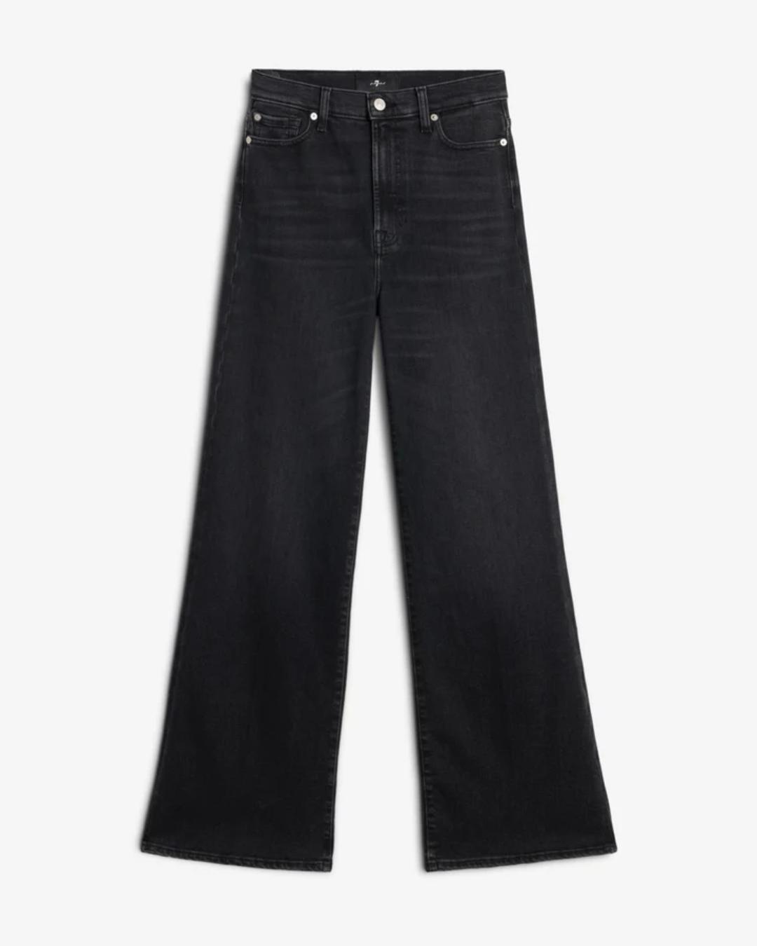 high rise wide leg black denim pants