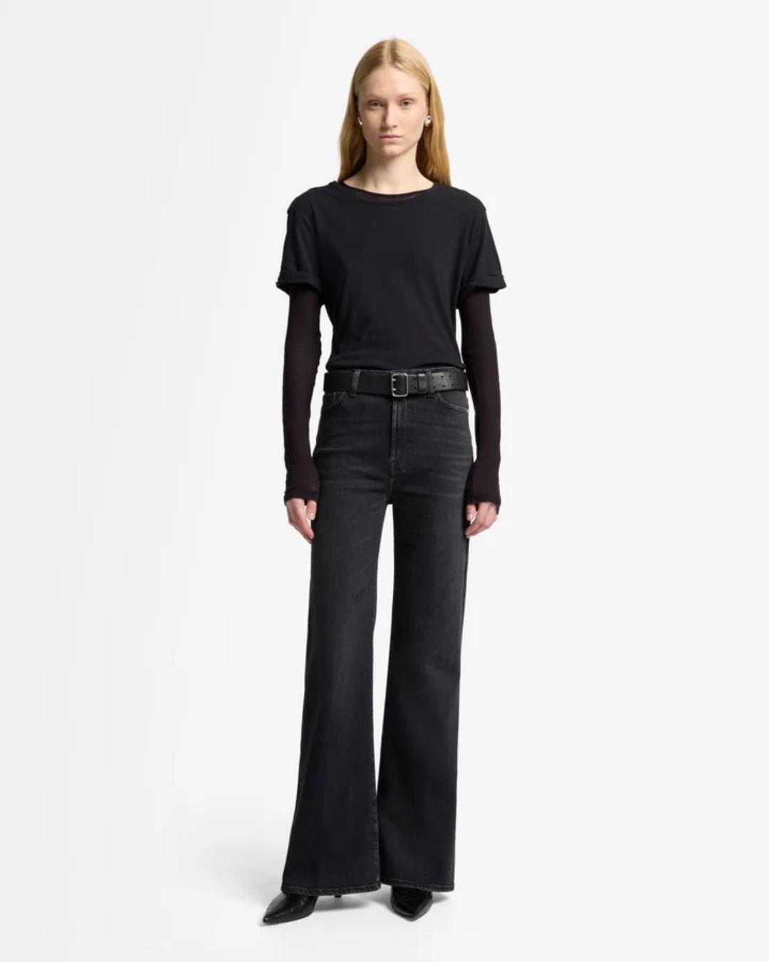 high rise wide leg black denim pants