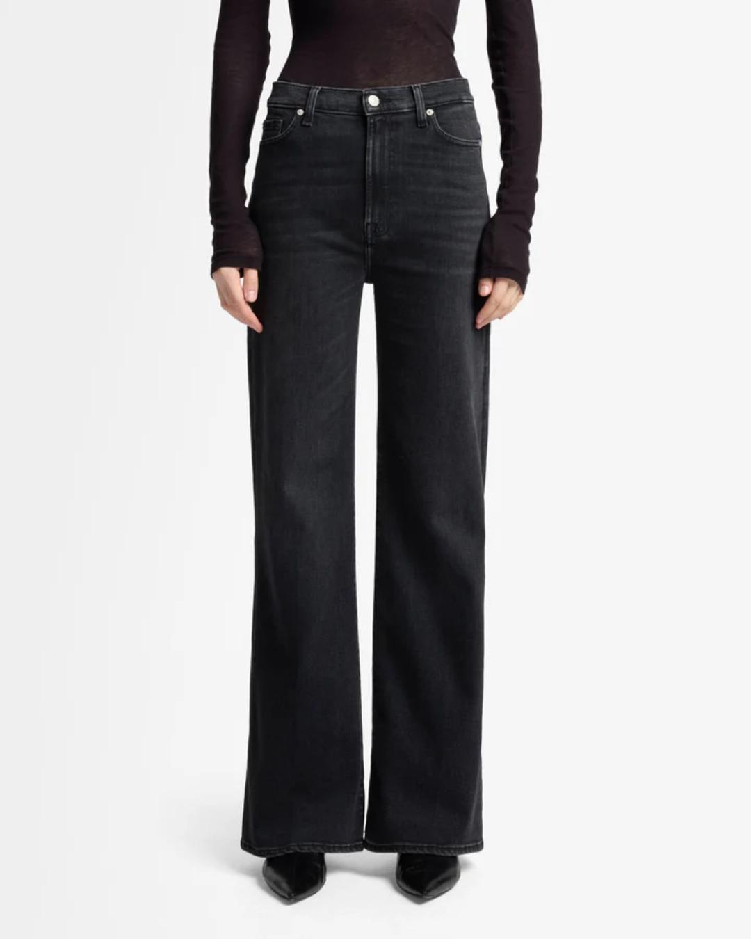 high rise wide leg black denim pants
