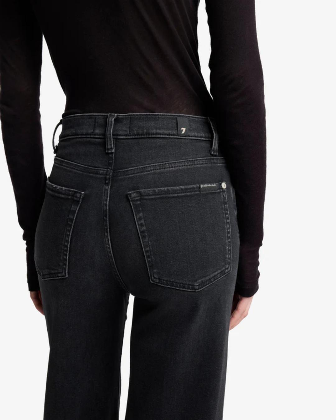 high rise wide leg black denim pants