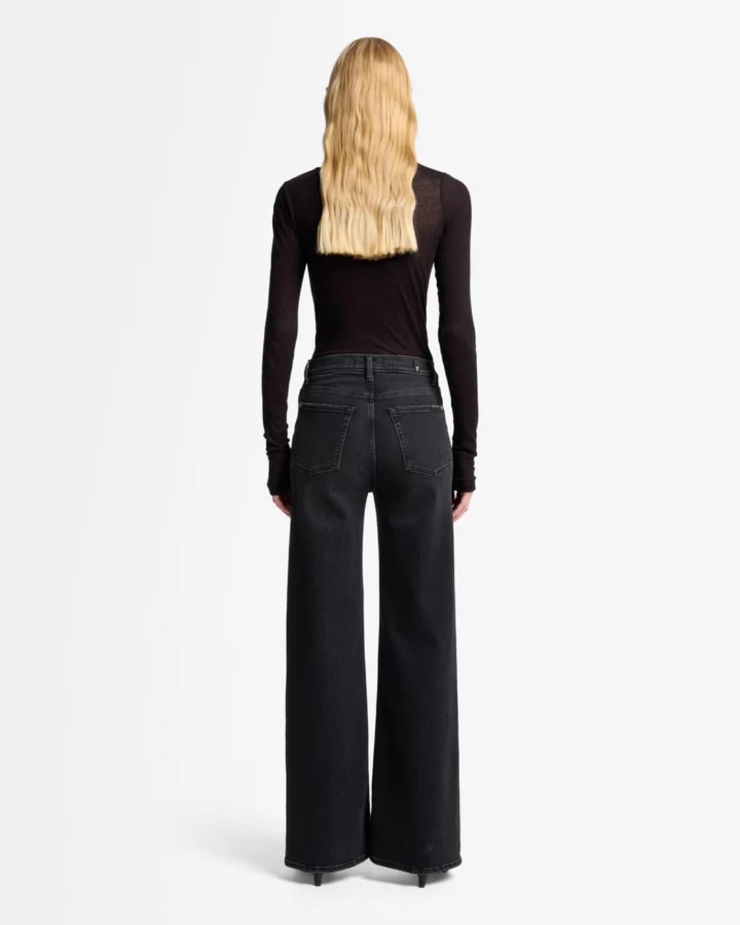 high rise wide leg black denim pants