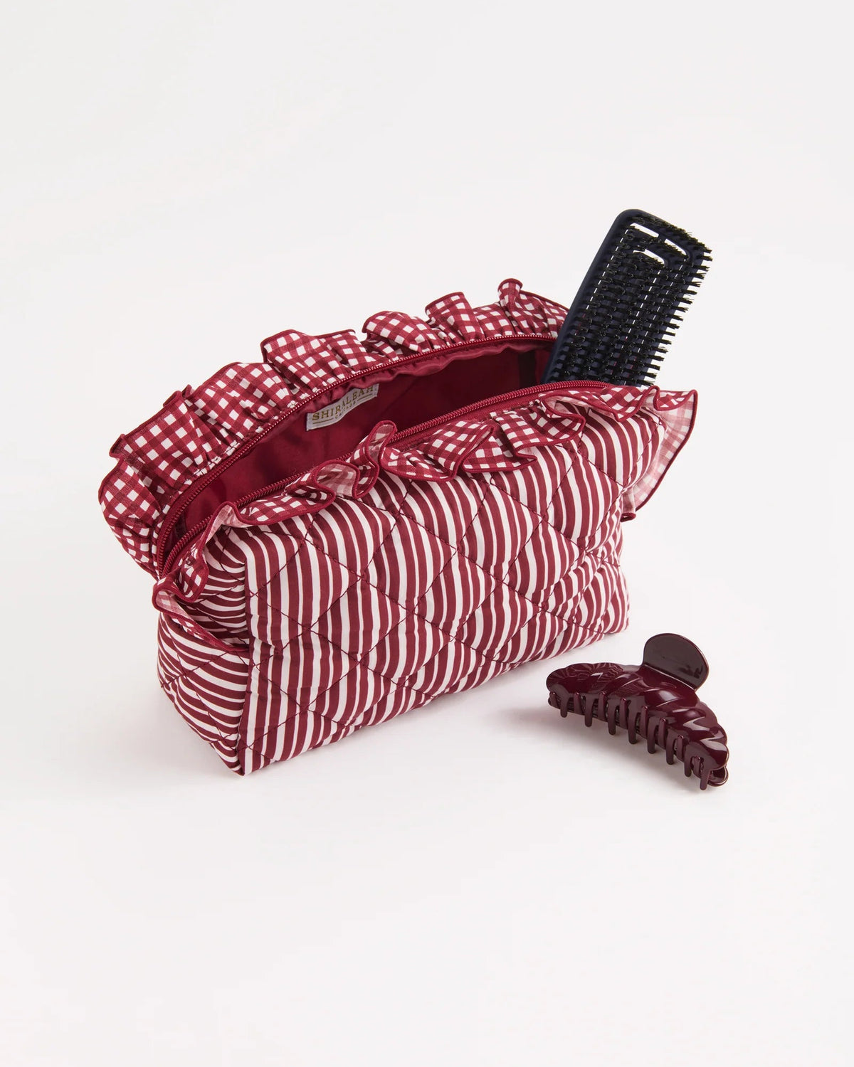 red gingham large zip pouch