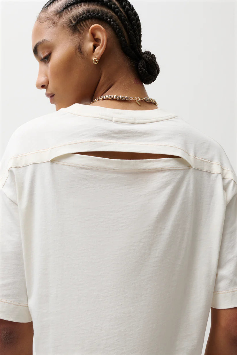 off white crop top with slit in the back