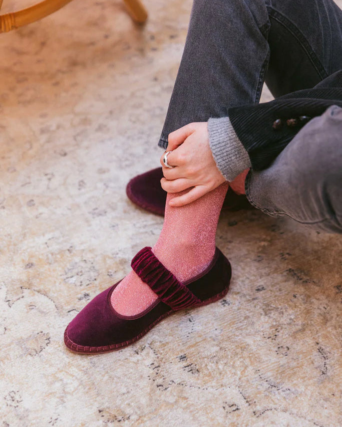 burgundy velvet flat shoe