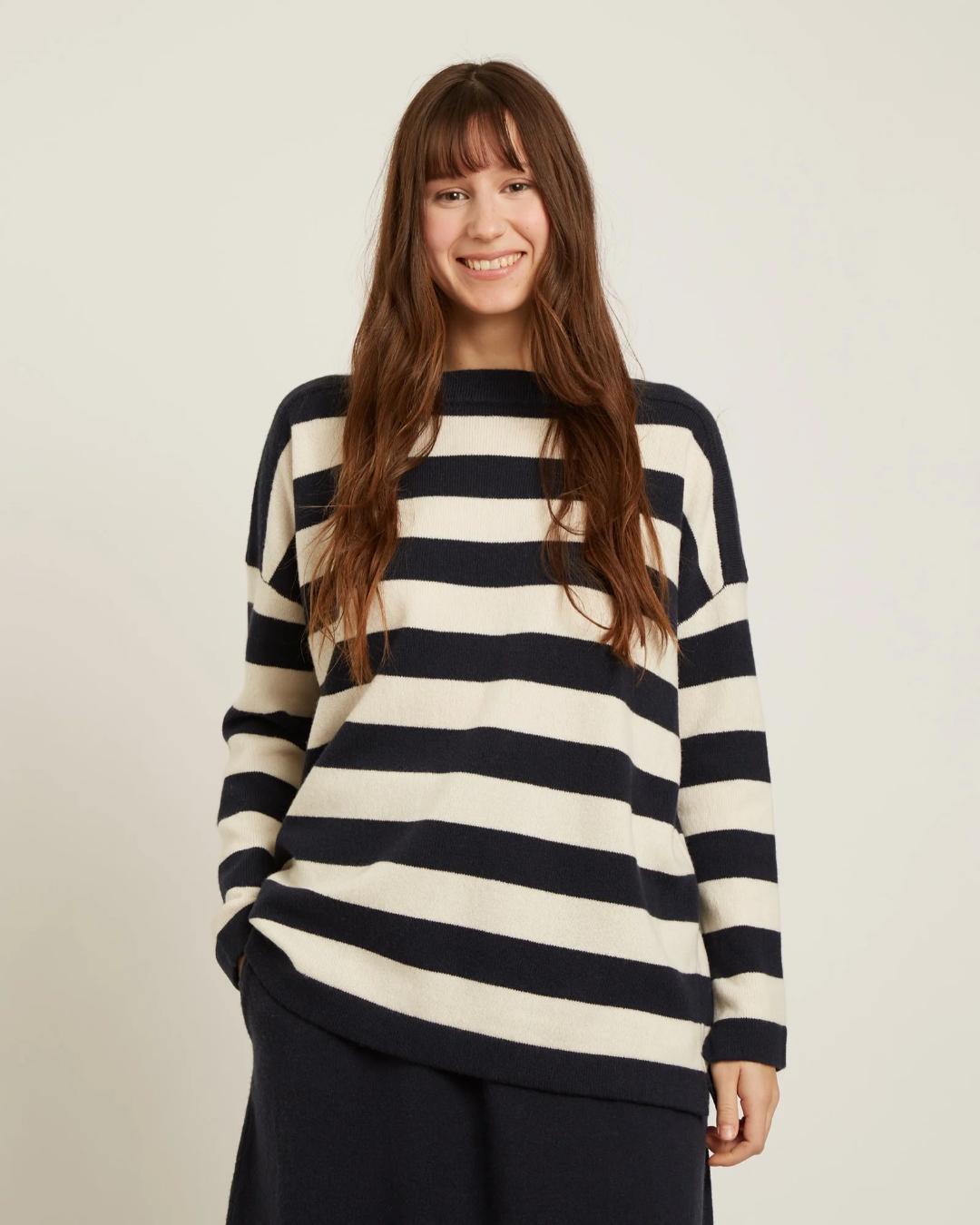 striped sweater in cream and black