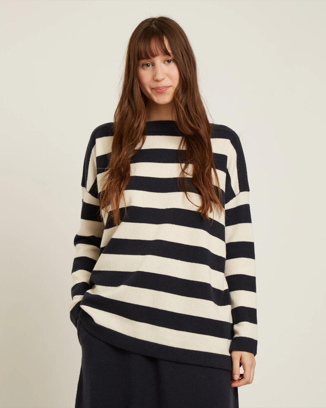 striped sweater in cream and black