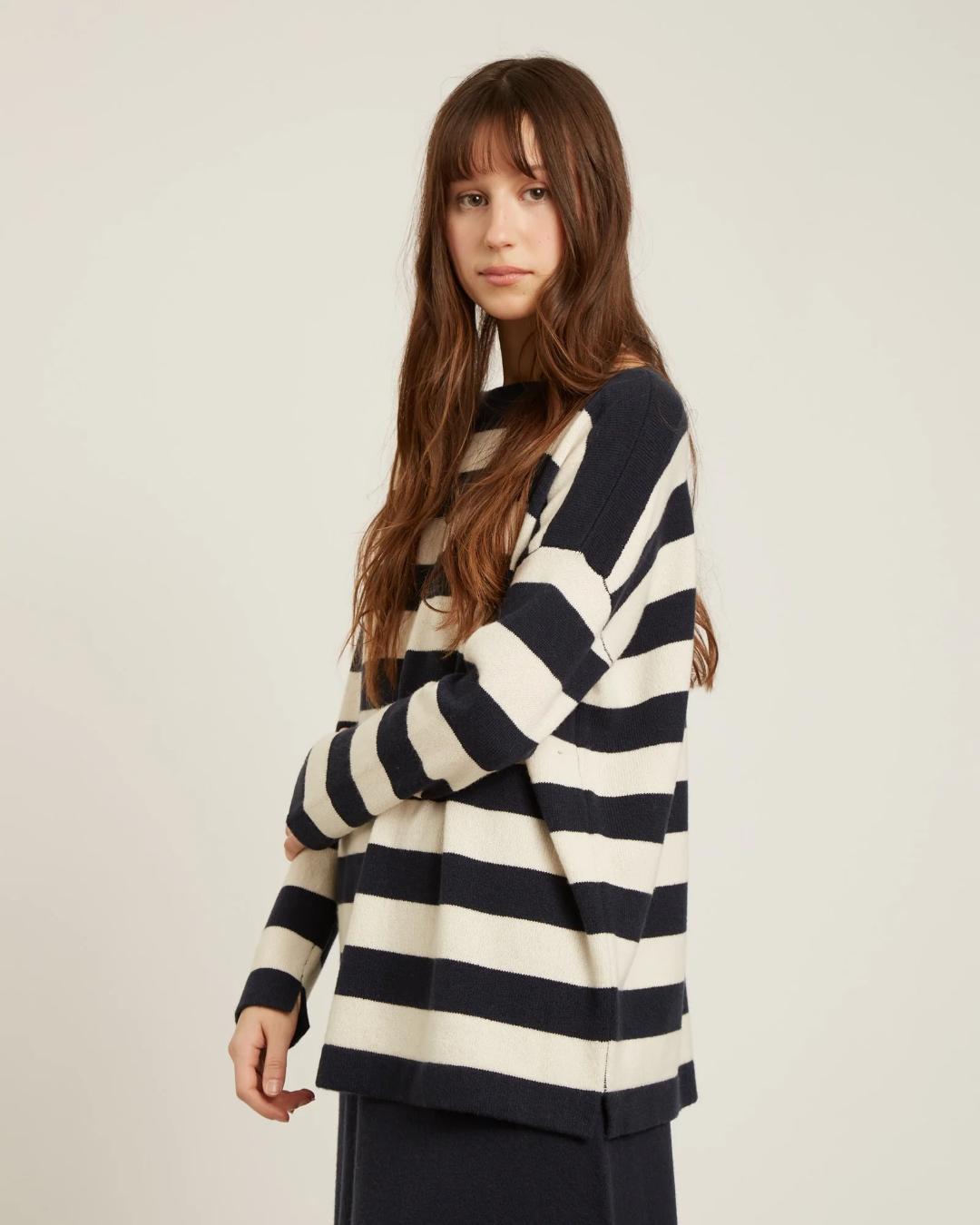 striped sweater in cream and black