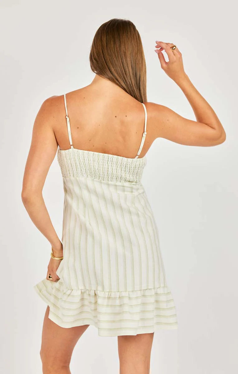 mini dress in cream with green stripes