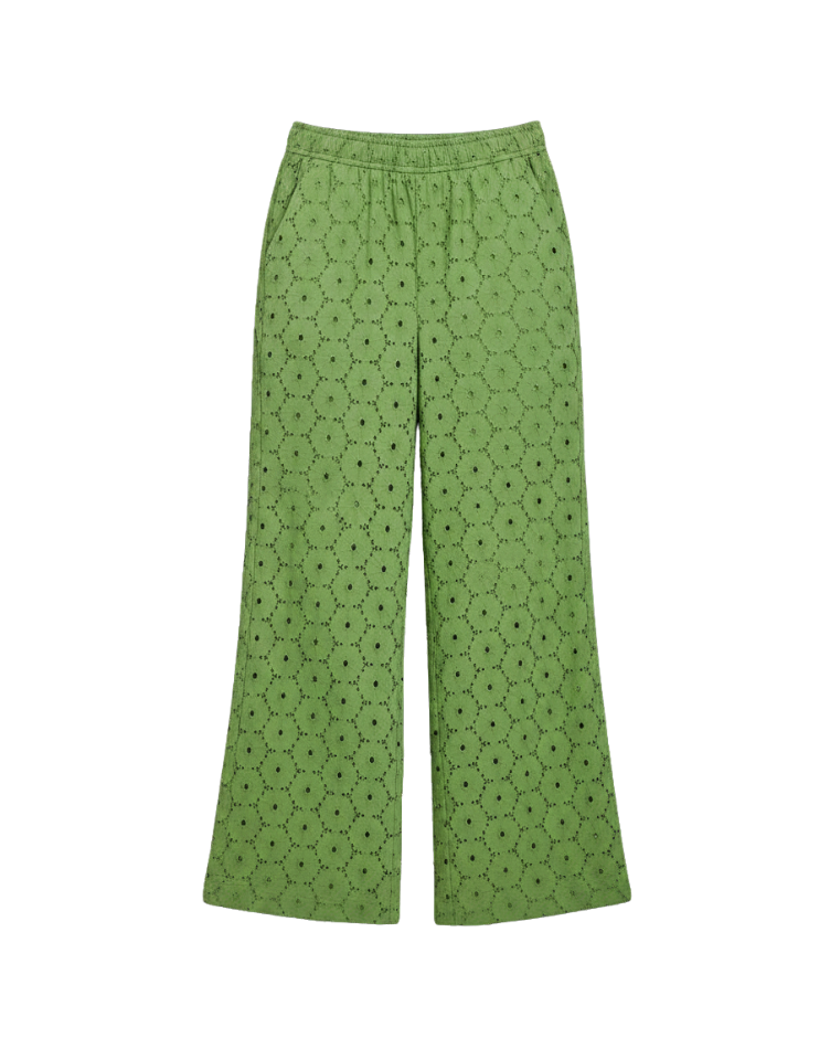 green eyelet pant