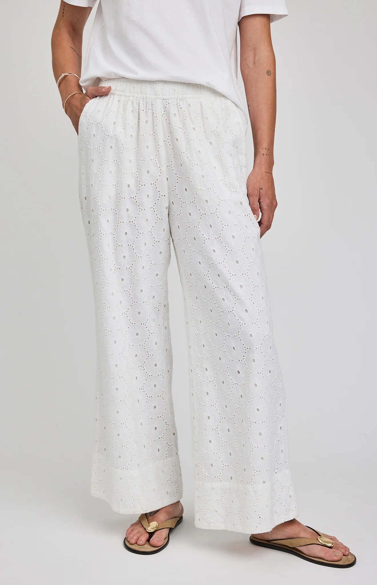 white eyelet pant