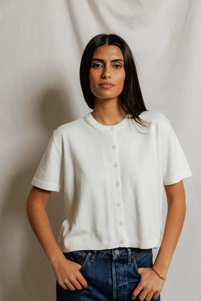 short sleeve cardigan in white