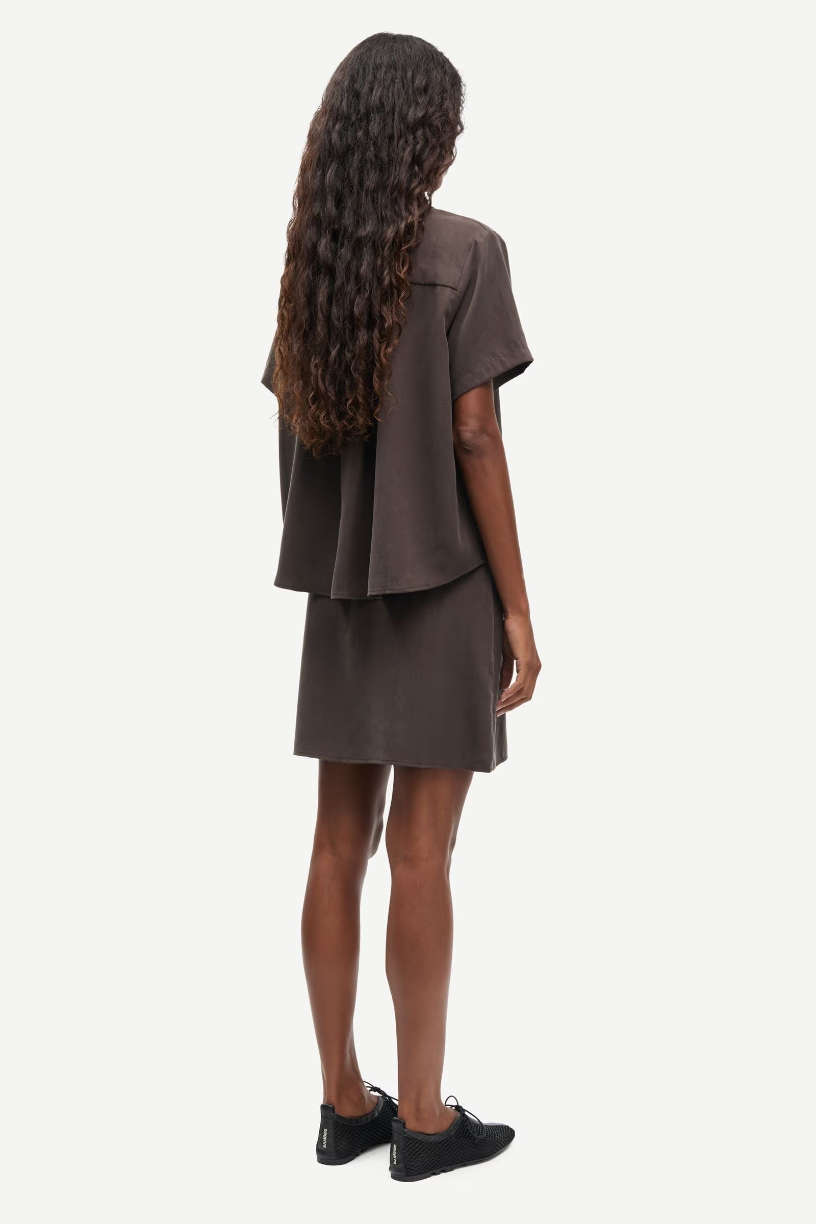 short sleeve brown button up