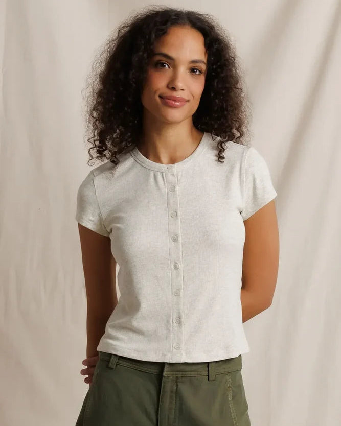 button top ribbed t-shirt in a light beige