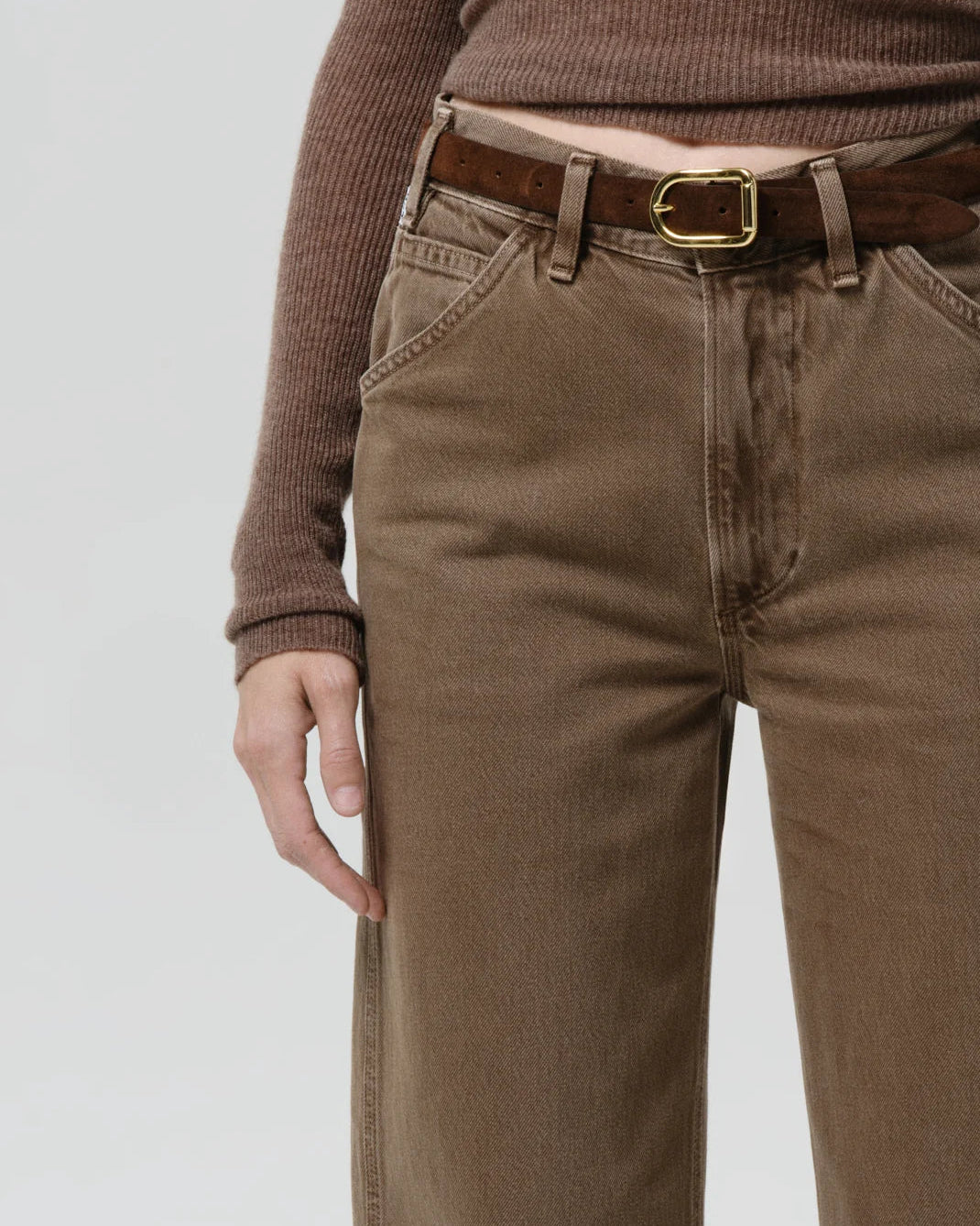 brown curve leg denim pant