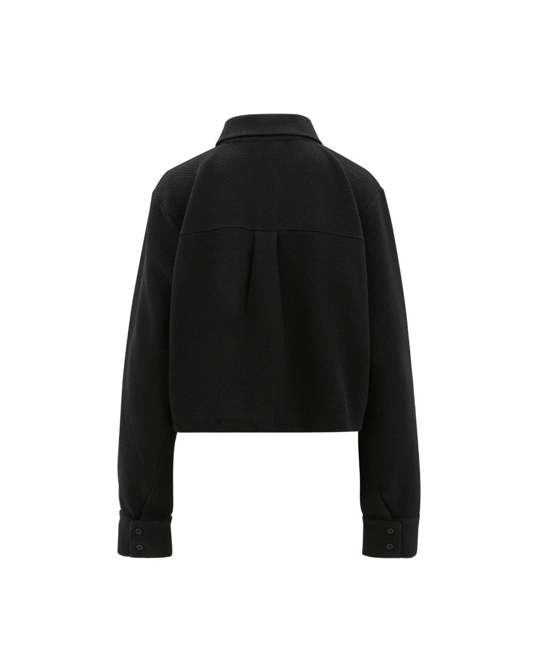 cropped black jacket with collar and pockets on chest