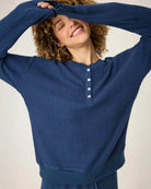 lounge waffle shirt in navy with four buttons down half the shirt