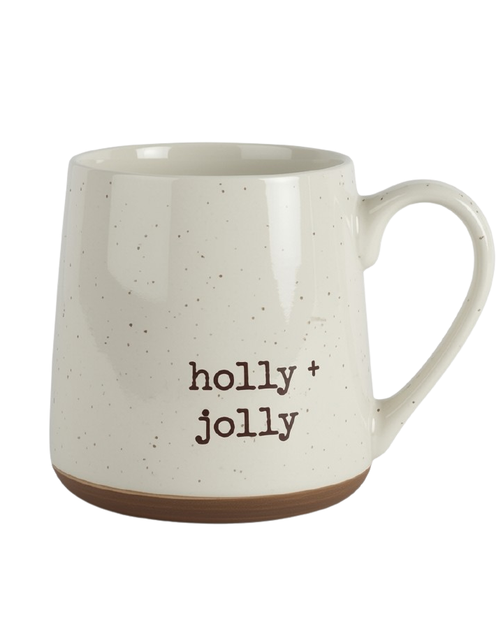 white mug with text holly and jolly