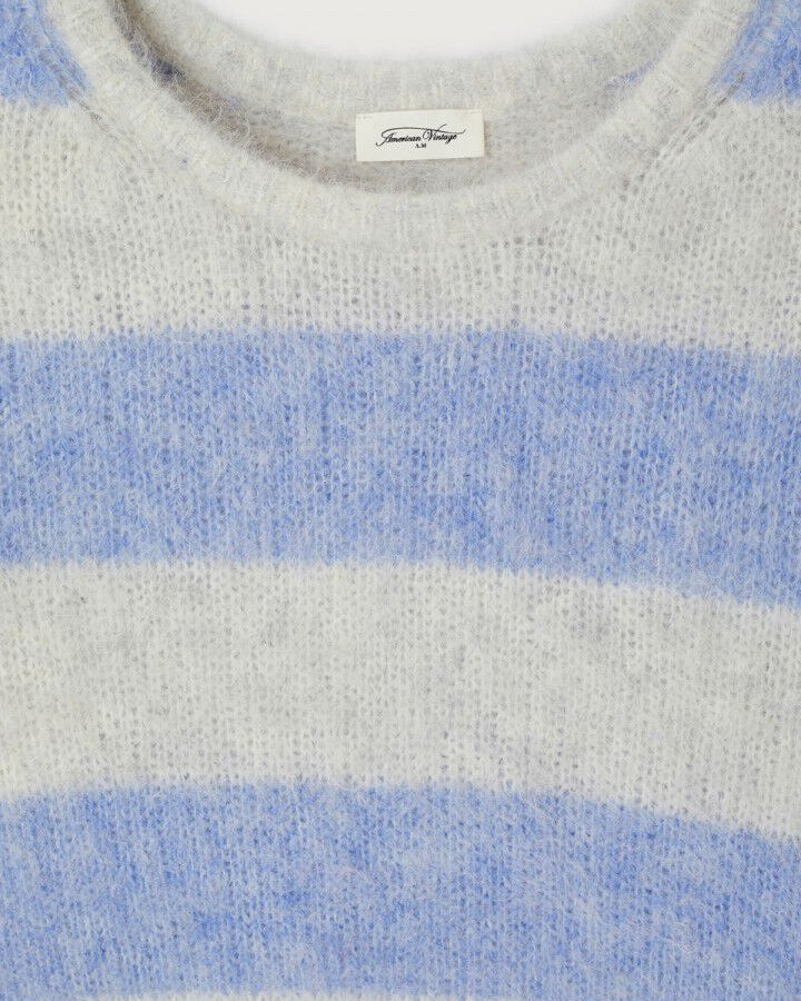 crop stripe sweater in grey and blue